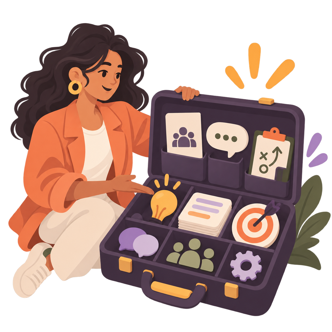 A person opening a case of practice tools and conversation prompts.